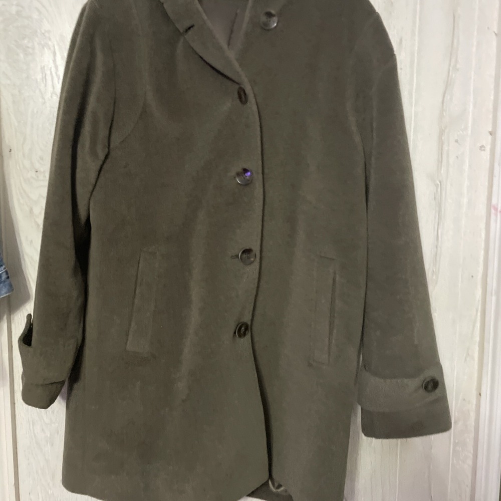 New York &Company  Lined Pea Coat Jacket Green Women Size 12‎ Wool Blend W Hood